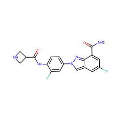 NC(=O)c1cc(F)cc2cn(-c3ccc(NC(=O)C4CNC4)c(F)c3)nc12 ZINC000045340124