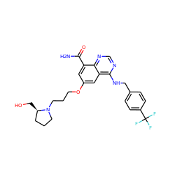 NC(=O)c1cc(OCCCN2CCC[C@H]2CO)cc2c(NCc3ccc(C(F)(F)F)cc3)ncnc12 ZINC000114350002