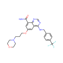 NC(=O)c1cc(OCCCN2CCOCC2)cc2c(NCc3ccc(C(F)(F)F)cc3)ncnc12 ZINC000114349168