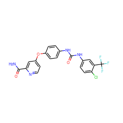 NC(=O)c1cc(Oc2ccc(NC(=O)Nc3ccc(Cl)c(C(F)(F)F)c3)cc2)ccn1 ZINC000029127186