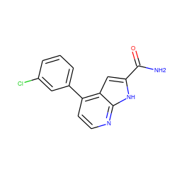 NC(=O)c1cc2c(-c3cccc(Cl)c3)ccnc2[nH]1 ZINC001772579355