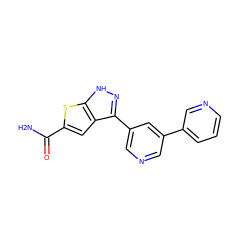 NC(=O)c1cc2c(-c3cncc(-c4cccnc4)c3)n[nH]c2s1 ZINC000043020552