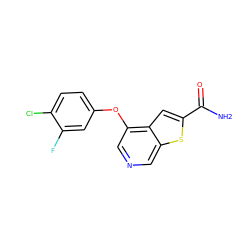 NC(=O)c1cc2c(Oc3ccc(Cl)c(F)c3)cncc2s1 ZINC000013864389