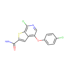 NC(=O)c1cc2c(Oc3ccc(Cl)cc3)cnc(Cl)c2s1 ZINC000000026581