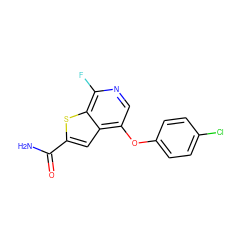 NC(=O)c1cc2c(Oc3ccc(Cl)cc3)cnc(F)c2s1 ZINC000653866671