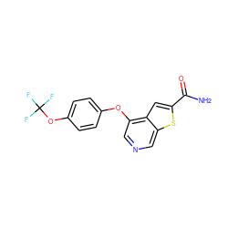 NC(=O)c1cc2c(Oc3ccc(OC(F)(F)F)cc3)cncc2s1 ZINC000653874639