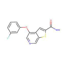 NC(=O)c1cc2c(Oc3cccc(F)c3)cncc2s1 ZINC000063539249