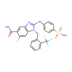 NC(=O)c1cc2nc(Nc3ccc(S(N)(=O)=O)cc3)n(Cc3ccccc3C(F)(F)F)c2cc1F ZINC000043014108