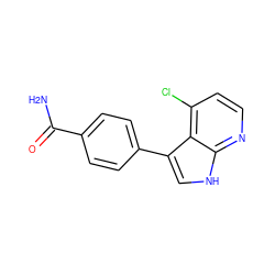 NC(=O)c1ccc(-c2c[nH]c3nccc(Cl)c23)cc1 ZINC000063298157