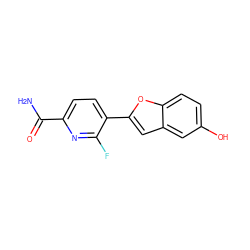 NC(=O)c1ccc(-c2cc3cc(O)ccc3o2)c(F)n1 ZINC000084759454