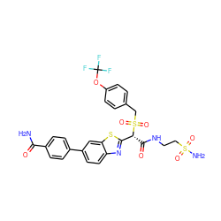 NC(=O)c1ccc(-c2ccc3nc([C@@H](C(=O)NCCS(N)(=O)=O)S(=O)(=O)Cc4ccc(OC(F)(F)F)cc4)sc3c2)cc1 ZINC000222076647