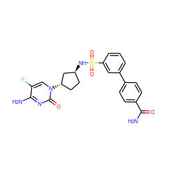 NC(=O)c1ccc(-c2cccc(S(=O)(=O)N[C@H]3CC[C@H](n4cc(F)c(N)nc4=O)C3)c2)cc1 ZINC000049031703