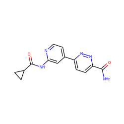 NC(=O)c1ccc(-c2ccnc(NC(=O)C3CC3)c2)nn1 ZINC000299860007