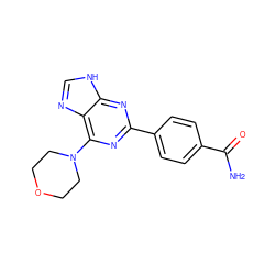 NC(=O)c1ccc(-c2nc(N3CCOCC3)c3nc[nH]c3n2)cc1 ZINC000045348477