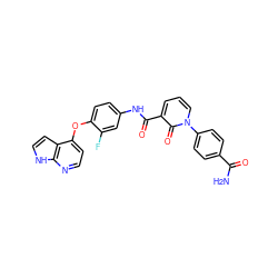 NC(=O)c1ccc(-n2cccc(C(=O)Nc3ccc(Oc4ccnc5[nH]ccc45)c(F)c3)c2=O)cc1 ZINC000040379366