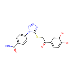 NC(=O)c1ccc(-n2nnnc2SCC(=O)c2ccc(O)c(O)c2)cc1 ZINC000002413037