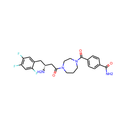 NC(=O)c1ccc(C(=O)N2CCCN(C(=O)C[C@H](N)Cc3cc(F)c(F)cc3F)CC2)cc1 ZINC000040402602