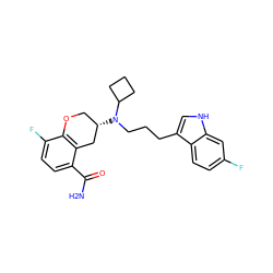 NC(=O)c1ccc(F)c2c1C[C@@H](N(CCCc1c[nH]c3cc(F)ccc13)C1CCC1)CO2 ZINC000040943528