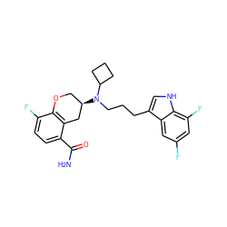 NC(=O)c1ccc(F)c2c1C[C@H](N(CCCc1c[nH]c3c(F)cc(F)cc13)C1CCC1)CO2 ZINC000040938829