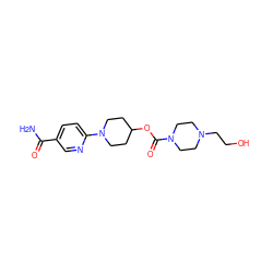 NC(=O)c1ccc(N2CCC(OC(=O)N3CCN(CCO)CC3)CC2)nc1 ZINC000223502618