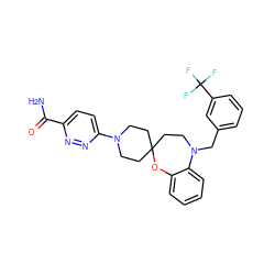 NC(=O)c1ccc(N2CCC3(CC2)CCN(Cc2cccc(C(F)(F)F)c2)c2ccccc2O3)nn1 ZINC000095595184