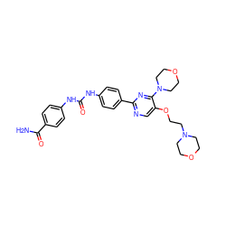 NC(=O)c1ccc(NC(=O)Nc2ccc(-c3ncc(OCCN4CCOCC4)c(N4CCOCC4)n3)cc2)cc1 ZINC000198455916