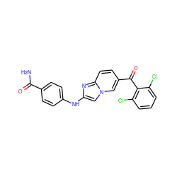 NC(=O)c1ccc(Nc2cn3cc(C(=O)c4c(Cl)cccc4Cl)ccc3n2)cc1 ZINC000014945521