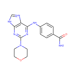 NC(=O)c1ccc(Nc2nc(N3CCOCC3)nc3[nH]cnc23)cc1 ZINC000053314113