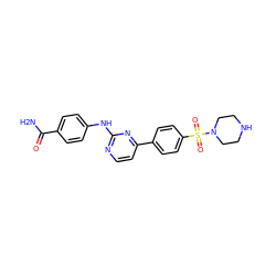 NC(=O)c1ccc(Nc2nccc(-c3ccc(S(=O)(=O)N4CCNCC4)cc3)n2)cc1 ZINC000013588919