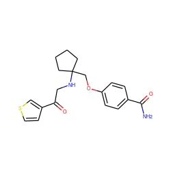 NC(=O)c1ccc(OCC2(NCC(=O)c3ccsc3)CCCC2)cc1 ZINC000014958646