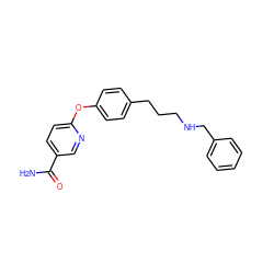 NC(=O)c1ccc(Oc2ccc(CCCNCc3ccccc3)cc2)nc1 ZINC000028826396