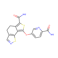 NC(=O)c1ccc(Oc2sc(C(N)=O)c3c2-c2sncc2CC3)cn1 ZINC001772620799