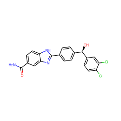 NC(=O)c1ccc2[nH]c(-c3ccc([C@@H](O)c4ccc(Cl)c(Cl)c4)cc3)nc2c1 ZINC000116027138