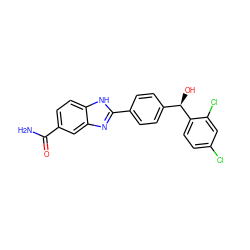 NC(=O)c1ccc2[nH]c(-c3ccc([C@@H](O)c4ccc(Cl)cc4Cl)cc3)nc2c1 ZINC000116022975