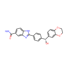 NC(=O)c1ccc2[nH]c(-c3ccc([C@@H](O)c4ccc5c(c4)OCCO5)cc3)nc2c1 ZINC000116022920