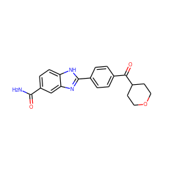 NC(=O)c1ccc2[nH]c(-c3ccc(C(=O)C4CCOCC4)cc3)nc2c1 ZINC000116013192