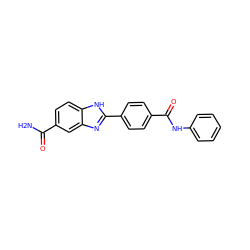 NC(=O)c1ccc2[nH]c(-c3ccc(C(=O)Nc4ccccc4)cc3)nc2c1 ZINC000013612127