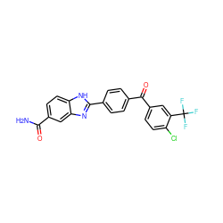 NC(=O)c1ccc2[nH]c(-c3ccc(C(=O)c4ccc(Cl)c(C(F)(F)F)c4)cc3)nc2c1 ZINC000116021976