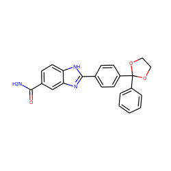 NC(=O)c1ccc2[nH]c(-c3ccc(C4(c5ccccc5)OCCO4)cc3)nc2c1 ZINC000116023124