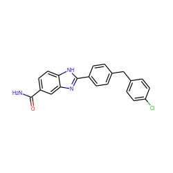 NC(=O)c1ccc2[nH]c(-c3ccc(Cc4ccc(Cl)cc4)cc3)nc2c1 ZINC000116024062