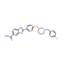 NC(=O)c1ccc2[nH]c(-c3ccc(O[C@H]4CCCN(Cc5ccc(Cl)cc5)C4)cc3)nc2c1 ZINC000043101973