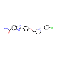 NC(=O)c1ccc2[nH]c(-c3ccc(OC[C@@H]4CCCN(Cc5ccc(Cl)cc5)C4)cc3)nc2c1 ZINC000028960581