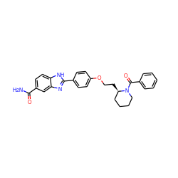 NC(=O)c1ccc2[nH]c(-c3ccc(OCC[C@@H]4CCCCN4C(=O)c4ccccc4)cc3)nc2c1 ZINC000028961006