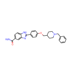 NC(=O)c1ccc2[nH]c(-c3ccc(OCC4CCN(Cc5ccccc5)CC4)cc3)nc2c1 ZINC000028960614