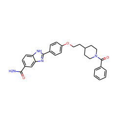 NC(=O)c1ccc2[nH]c(-c3ccc(OCCC4CCN(C(=O)c5ccccc5)CC4)cc3)nc2c1 ZINC000028961017