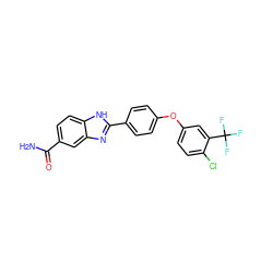 NC(=O)c1ccc2[nH]c(-c3ccc(Oc4ccc(Cl)c(C(F)(F)F)c4)cc3)nc2c1 ZINC000013612083