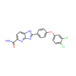 NC(=O)c1ccc2[nH]c(-c3ccc(Oc4ccc(Cl)c(Cl)c4)cc3)nc2n1 ZINC000135947631