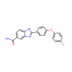 NC(=O)c1ccc2[nH]c(-c3ccc(Oc4ccc(Cl)cc4)cc3)nc2c1 ZINC000003815901