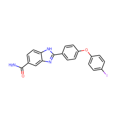 NC(=O)c1ccc2[nH]c(-c3ccc(Oc4ccc(I)cc4)cc3)nc2c1 ZINC000003815911