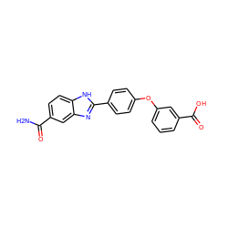 NC(=O)c1ccc2[nH]c(-c3ccc(Oc4cccc(C(=O)O)c4)cc3)nc2c1 ZINC000013612115